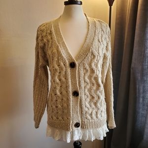 Knit sweater with lace ruffle